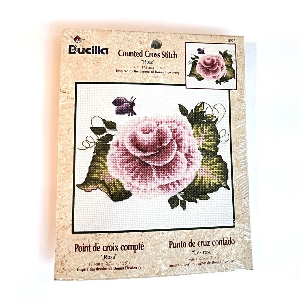 Vintage Bucilla 43093 Rose Counted Cross Stitch 7"x5" Donna Dewberry NEW Sealed